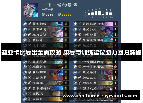 迪亚卡比复出全面攻略 康复与训练建议助力回归巅峰 迪亚卡比复出全面攻略 康复与训练建议助力回归巅峰
